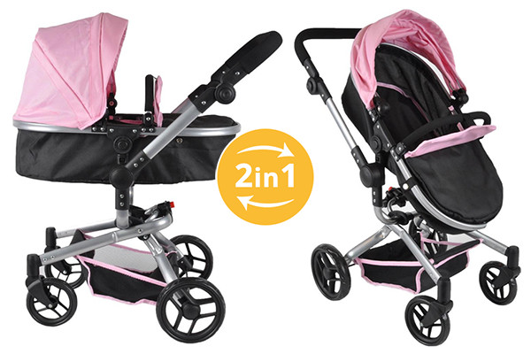 dorp dubbele Maak het zwaar Roze poppenwagen met 2 standen (ook buggy) | Bandits en Angels 2in1