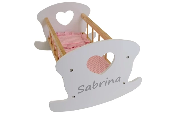 Voor poppenbedje wit hout hart