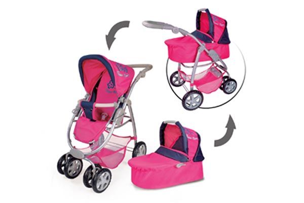 Poppenwagen, buggy en reiswieg in ��n.